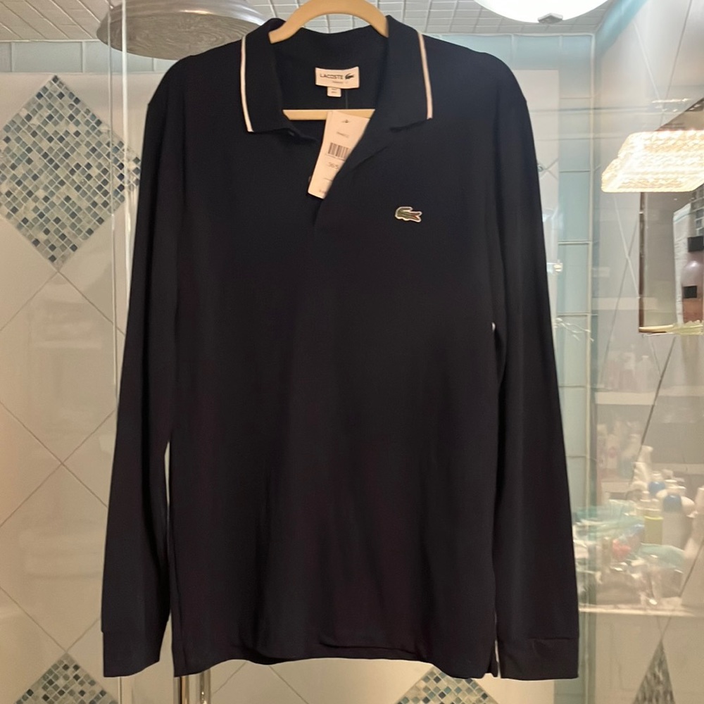 100% Cotton LACOSTE long sleeve polo shirt.  US Large.  Slim Fit.  $89.50